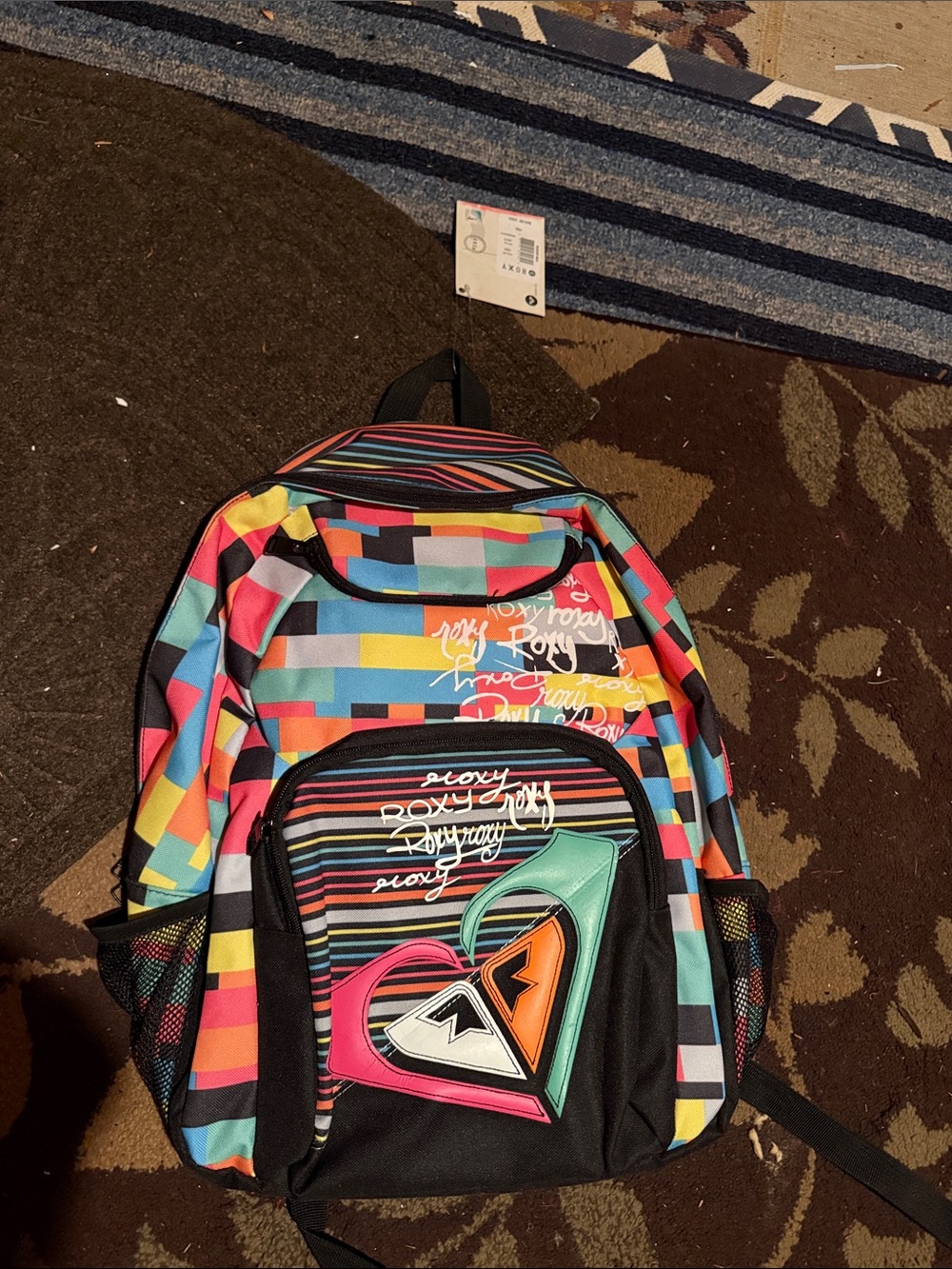 Roxy Multicolor Striped Backpack with Heart Patch